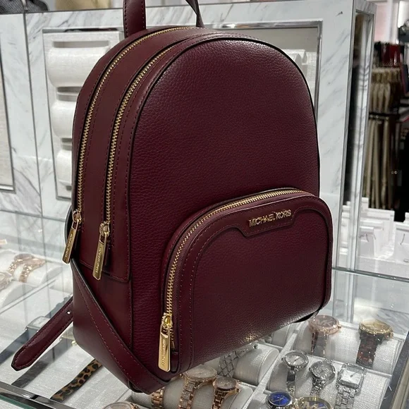 Michael Kors Jaycee Medium Pebbled Leather Backpack Oxblood 